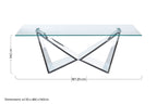 Silver Stainless Steel Wing Base Coffee Table with Clear Glass Top | Allure