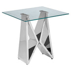 Silver Stainless Steel Wing Base End Table with Clear Glass Top | Allure