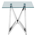 Silver Stainless Steel Wing Base End Table with Clear Glass Top | Allure