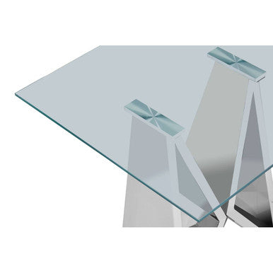 Silver Stainless Steel Wing Base End Table with Clear Glass Top | Allure