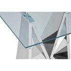 Silver Stainless Steel Wing Base End Table with Clear Glass Top | Allure