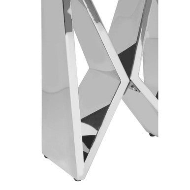 Silver Stainless Steel Wing Base End Table with Clear Glass Top | Allure