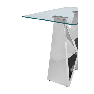 Silver Stainless Steel Wing Base End Table with Clear Glass Top | Allure