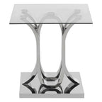 Silver Mirrored Finish Curved Base End Table with Clear Glass Top | Allure