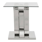Silver Mirrored Finish Curved Base End Table with Clear Glass Top | Allure