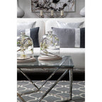 Silver Twist Design Large Coffee Table with Tempered Glass Top | Allure