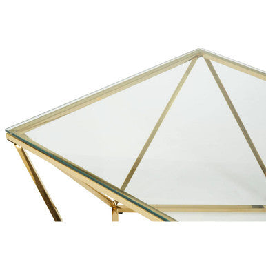 Gold Stainless Steel Twist Base Coffee Table with Tempered Glass Top | Allure