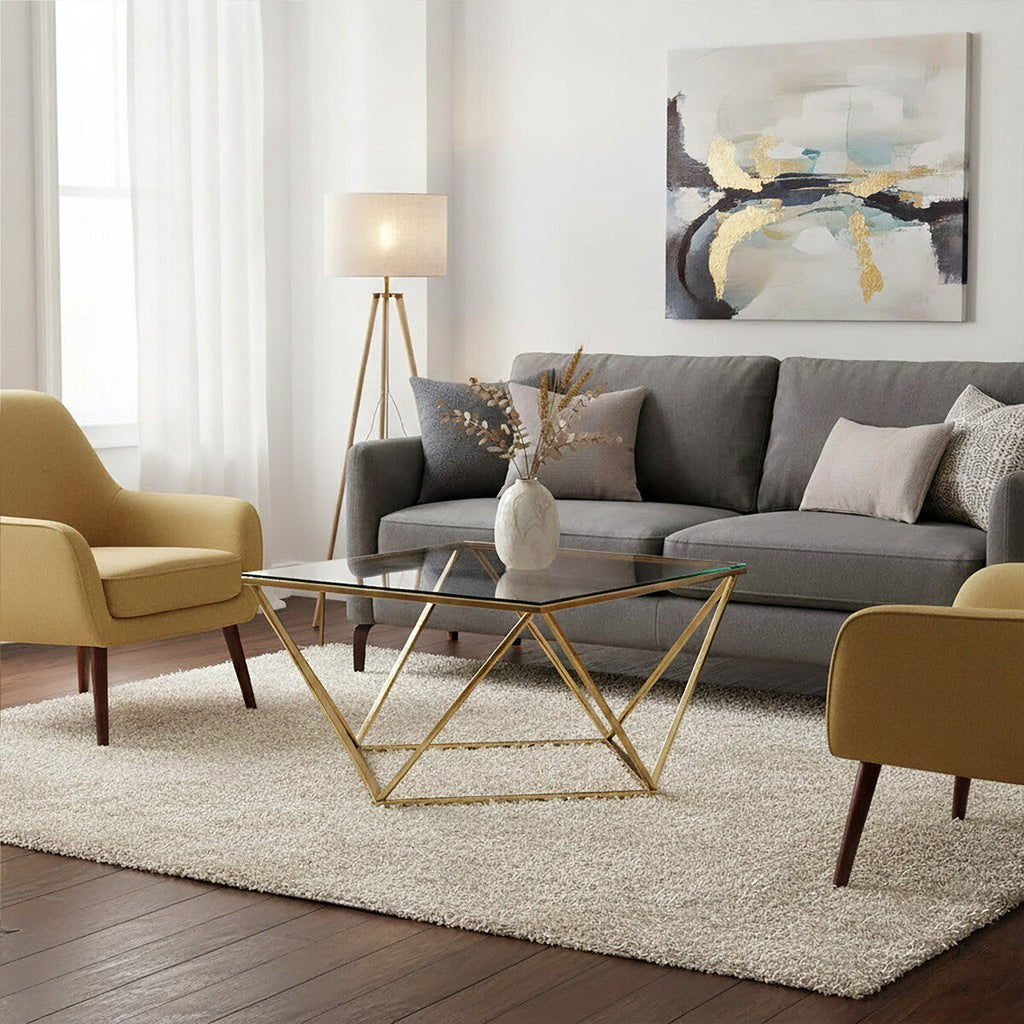 Gold Stainless Steel Twist Base Coffee Table with Tempered Glass Top | Allure