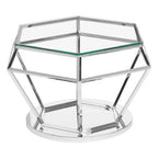 Silver Finish Diamond Design End Table with Clear Tempered Glass Top | Allure