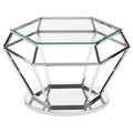 Silver Finish Diamond Design End Table with Clear Tempered Glass Top | Allure