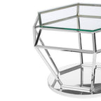 Silver Finish Diamond Design End Table with Clear Tempered Glass Top | Allure