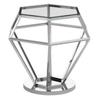 Silver Geometric Diamond Design End Table with Clear Tempered Glass Top | Allure