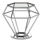 Silver Geometric Diamond Design End Table with Clear Tempered Glass Top | Allure