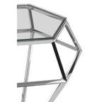 Silver Geometric Diamond Design End Table with Clear Tempered Glass Top | Allure