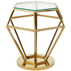 Gold Finish Diamond Frame Small End Table with Tempered Glass Top | Allure