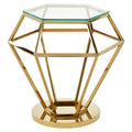 Gold Finish Diamond Frame Small End Table with Tempered Glass Top | Allure