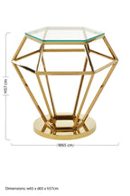 Gold Finish Diamond Frame Small End Table with Tempered Glass Top | Allure