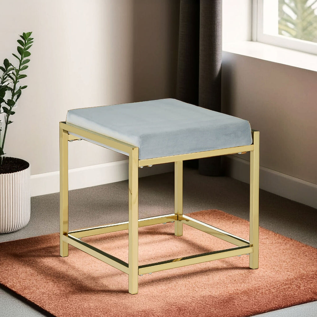 Powder Blue Velvet And Gold Stool | Allure