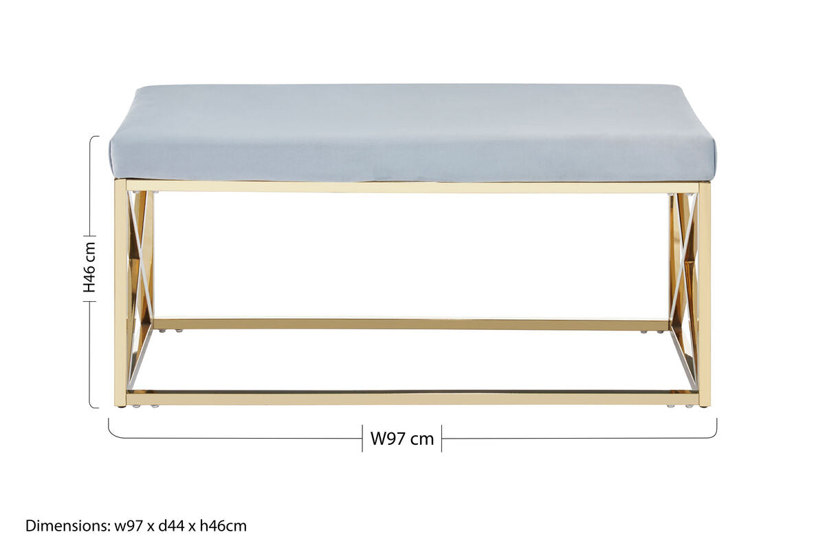 Powder Blue Velvet And Gold Bench | Allure