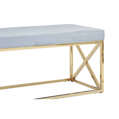 Powder Blue Velvet And Gold Bench | Allure