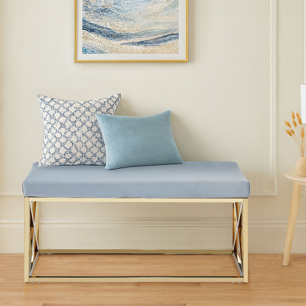 Powder Blue Velvet And Gold Bench | Allure