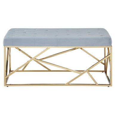 Gold And Powder Blue Velvet Bench | Allure