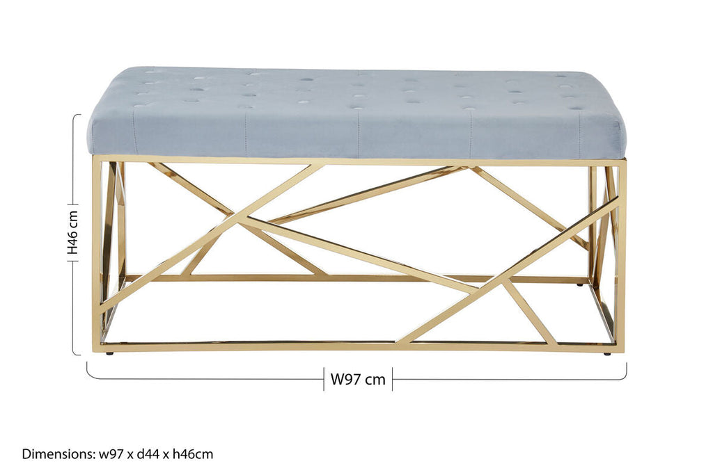 Gold And Powder Blue Velvet Bench | Allure