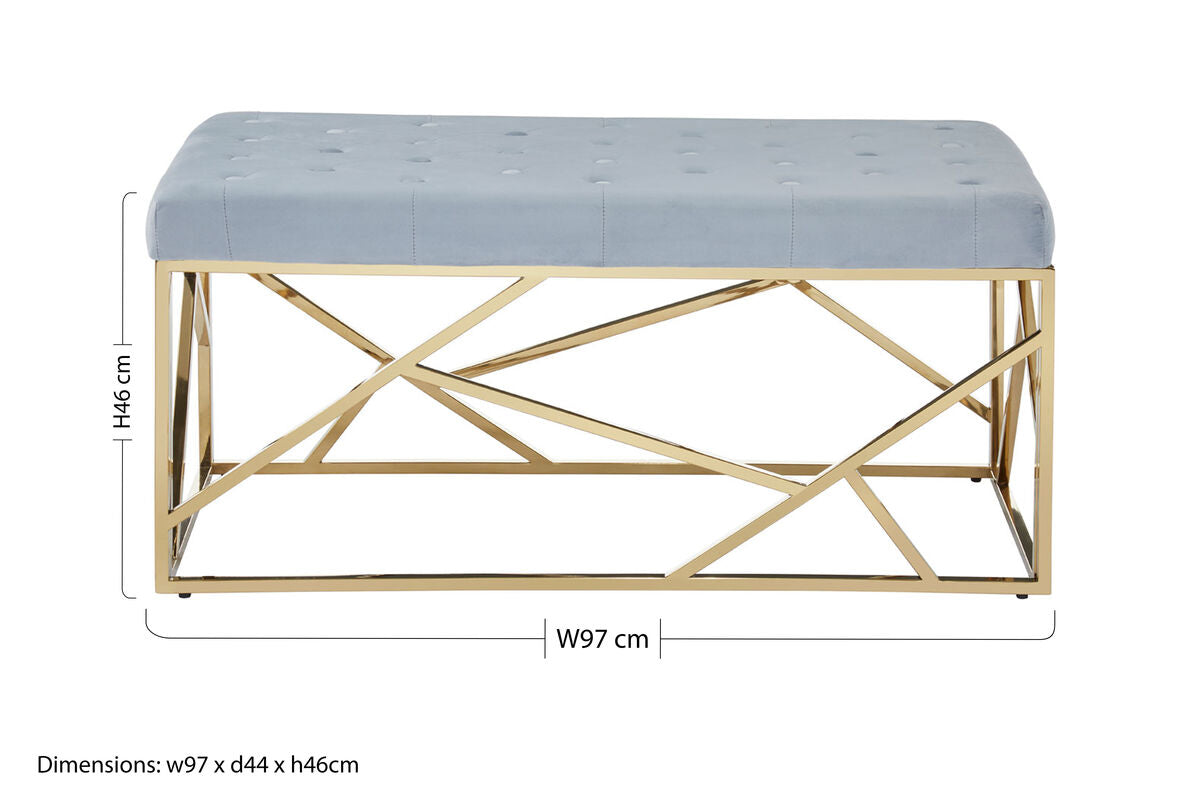 Gold And Powder Blue Velvet Bench | Allure