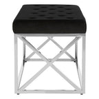 Allure Black Tufted Seat And Silver Finish Bench