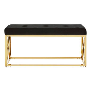 Black Tufted Seat And Gold Finish Bench | Allure