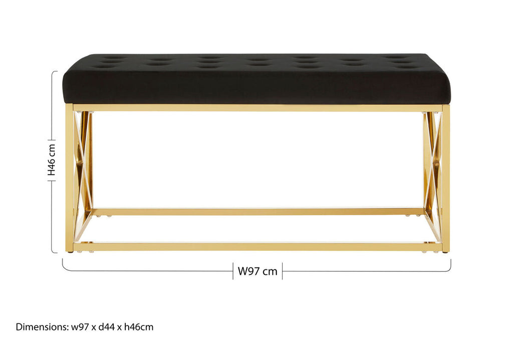 Black Tufted Seat And Gold Finish Bench | Allure