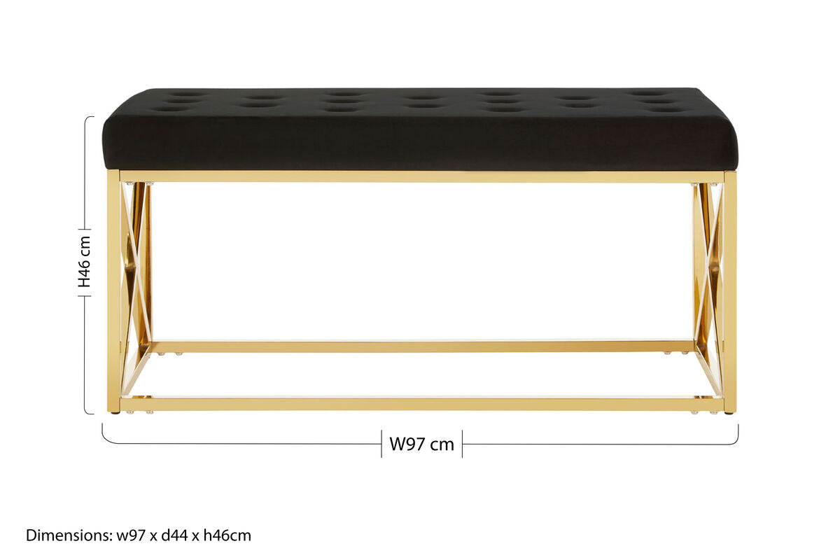 Black Tufted Seat And Gold Finish Bench | Allure