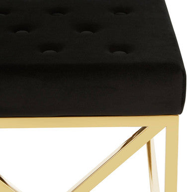 Black Tufted Seat And Gold Finish Bench | Allure