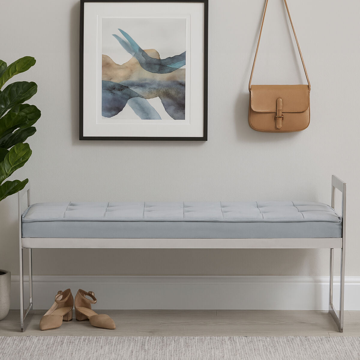 Powder Blue And Silver Finish Bench | Allure