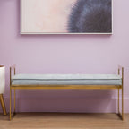 Powder Blue And Gold Tufted Bench | Allure