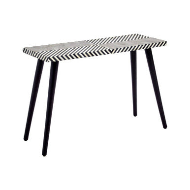 Black Chevron Bone Inlay Console Table with Slim Metal Legs | Boho