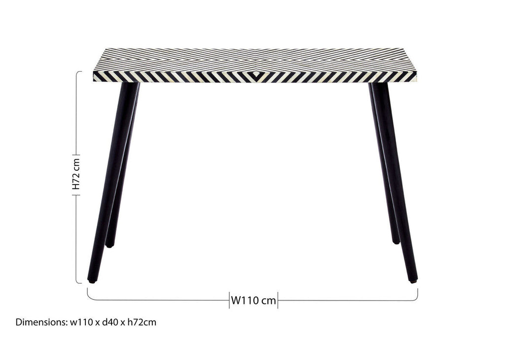 Black Chevron Bone Inlay Console Table with Slim Metal Legs | Boho