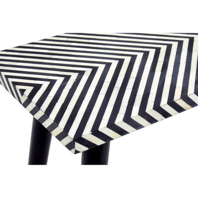 Black Chevron Bone Inlay Console Table with Slim Metal Legs | Boho