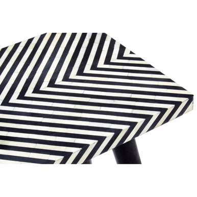 Black Chevron Bone Inlay Console Table with Slim Metal Legs | Boho