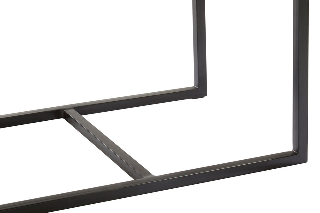 Black Console Table with Bone Inlay Pattern Top and Black Metal Base, Boho