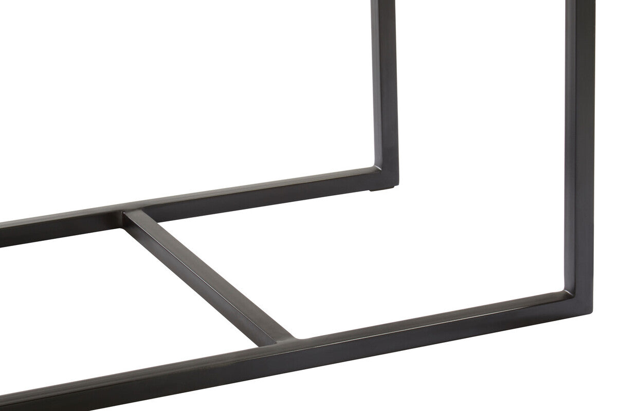 Black Console Table with Bone Inlay Pattern Top and Black Metal Base, Boho