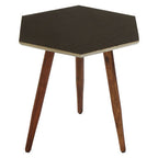 Grey Sheesham Wood Hexagonal Side Table with 3 Leg Base | Boho