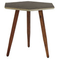 Grey Sheesham Wood Hexagonal Side Table with 3 Leg Base | Boho