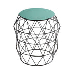 Black Geometric Metal Wireframe Side Table with Green Enamel Top | Corina