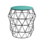 Black Geometric Metal Wireframe Side Table with Green Enamel Top | Corina