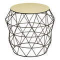 White Ivory Enamel Top Side Table with Black Metal Geometric Openwork Base | Corina