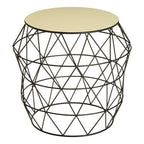 White Ivory Enamel Top Side Table with Black Metal Geometric Openwork Base | Corina