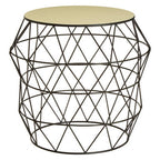 White Ivory Enamel Top Side Table with Black Metal Geometric Openwork Base | Corina