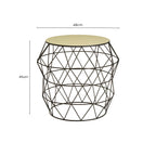 White Ivory Enamel Top Side Table with Black Metal Geometric Openwork Base | Corina