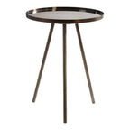Black Finish Iron Metal Splayed Legs Side Table with Round Weathered Antique Glass Top | Corra